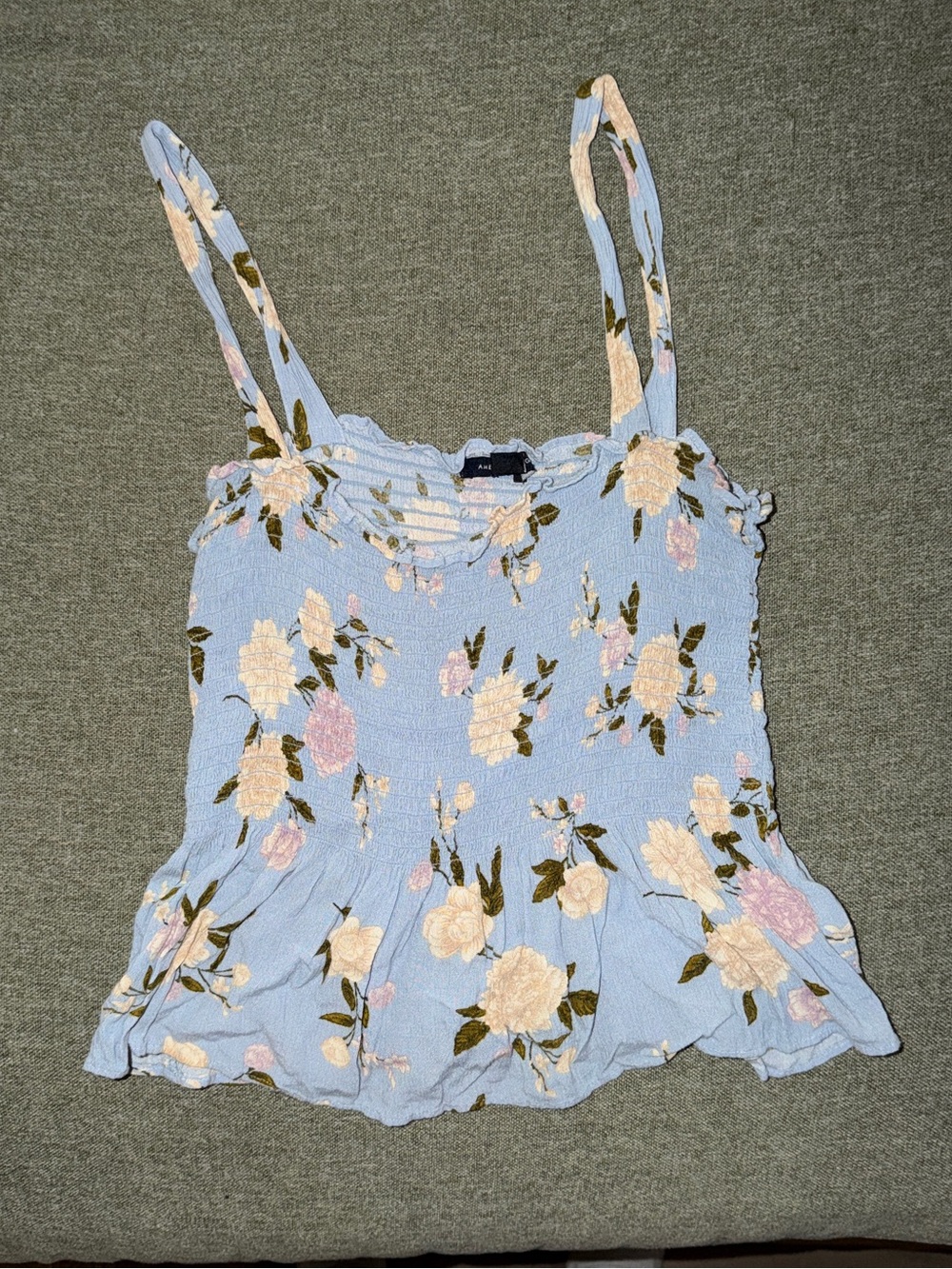 American Eagle Outfitters Light Blue Floral Smocked Cami